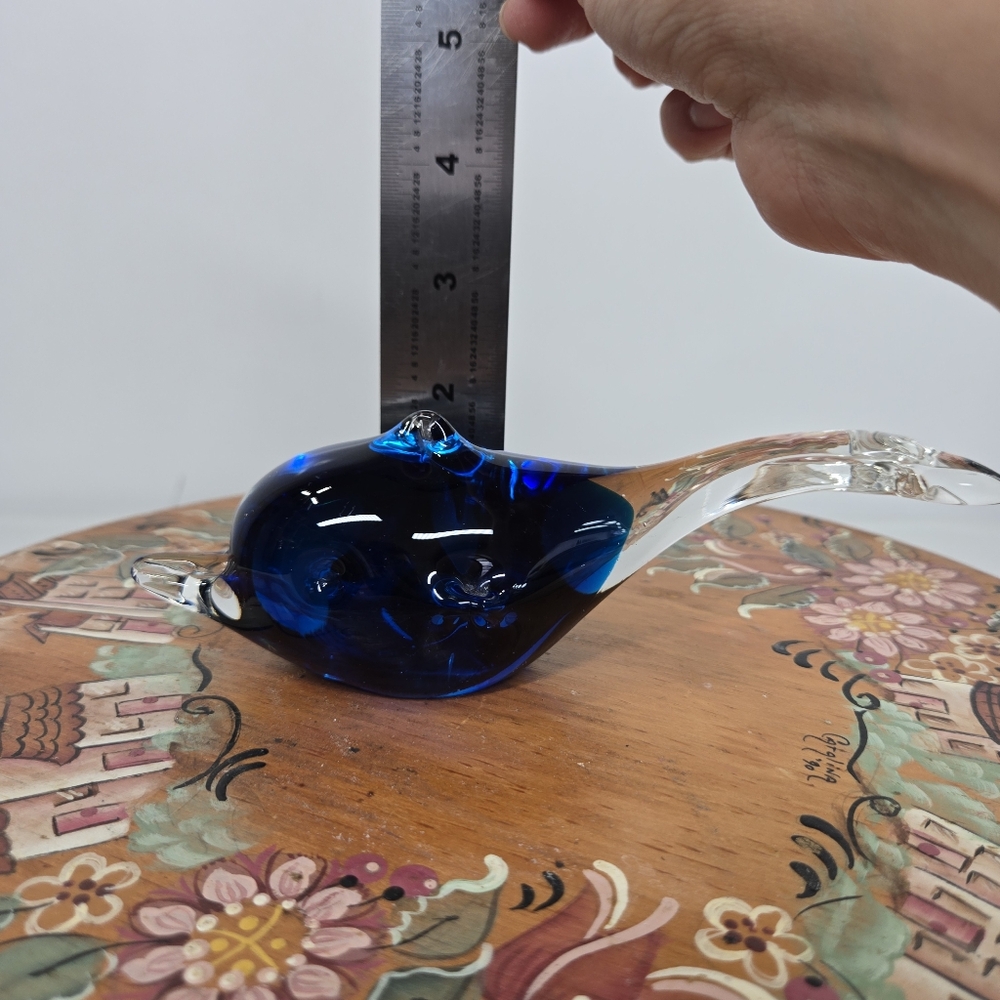 Vintage Murano Style Hand-blown Art Glass Paperweight Blue Whale Dolphin Shape - Picture 12 of 14
